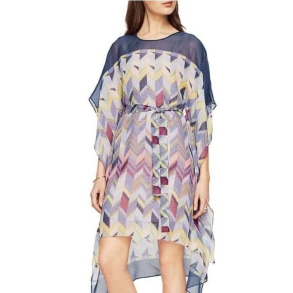 BCBGMAXAZRIA Womens XXS Silk Boho Geometric Chevron High Low Resort Dress Suzy
